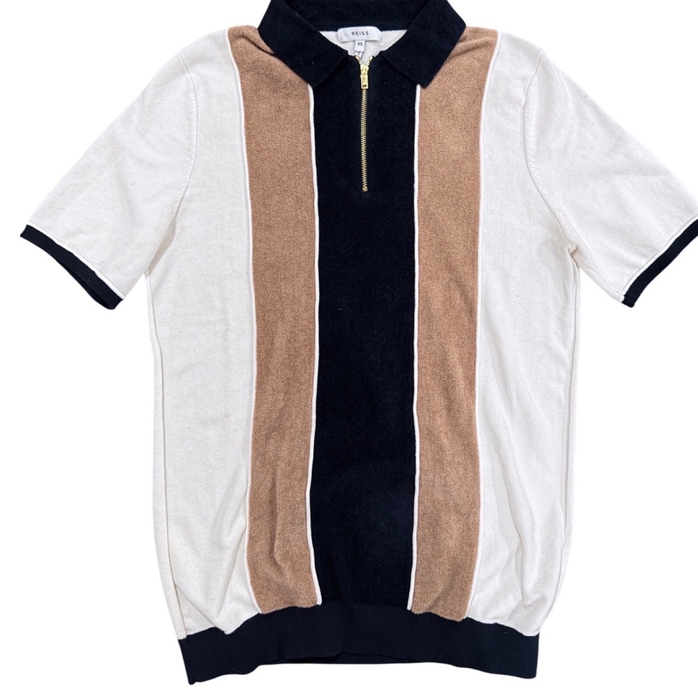 REISS Mens Striped Quarter Zip Polo‎ Shirt Short Size Small